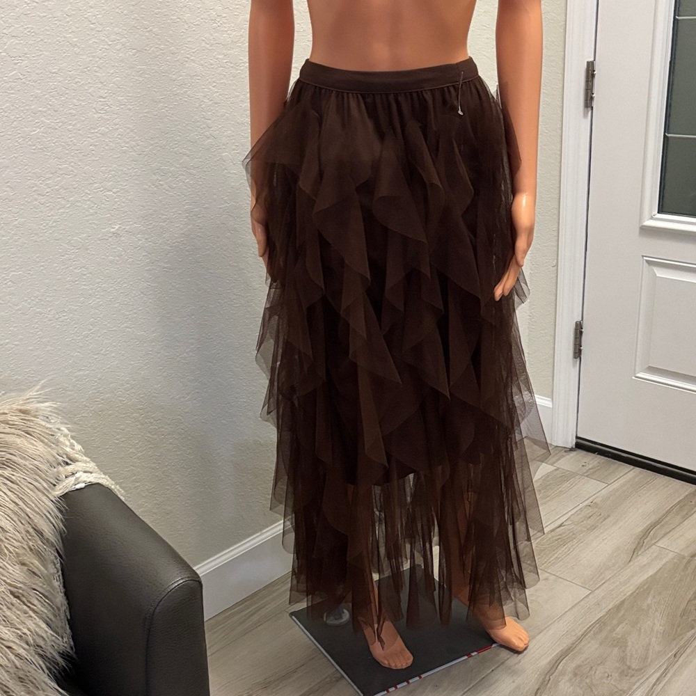 Strapless Layered Tulle Dress in Chocolate Brown - Picture 3 of 4